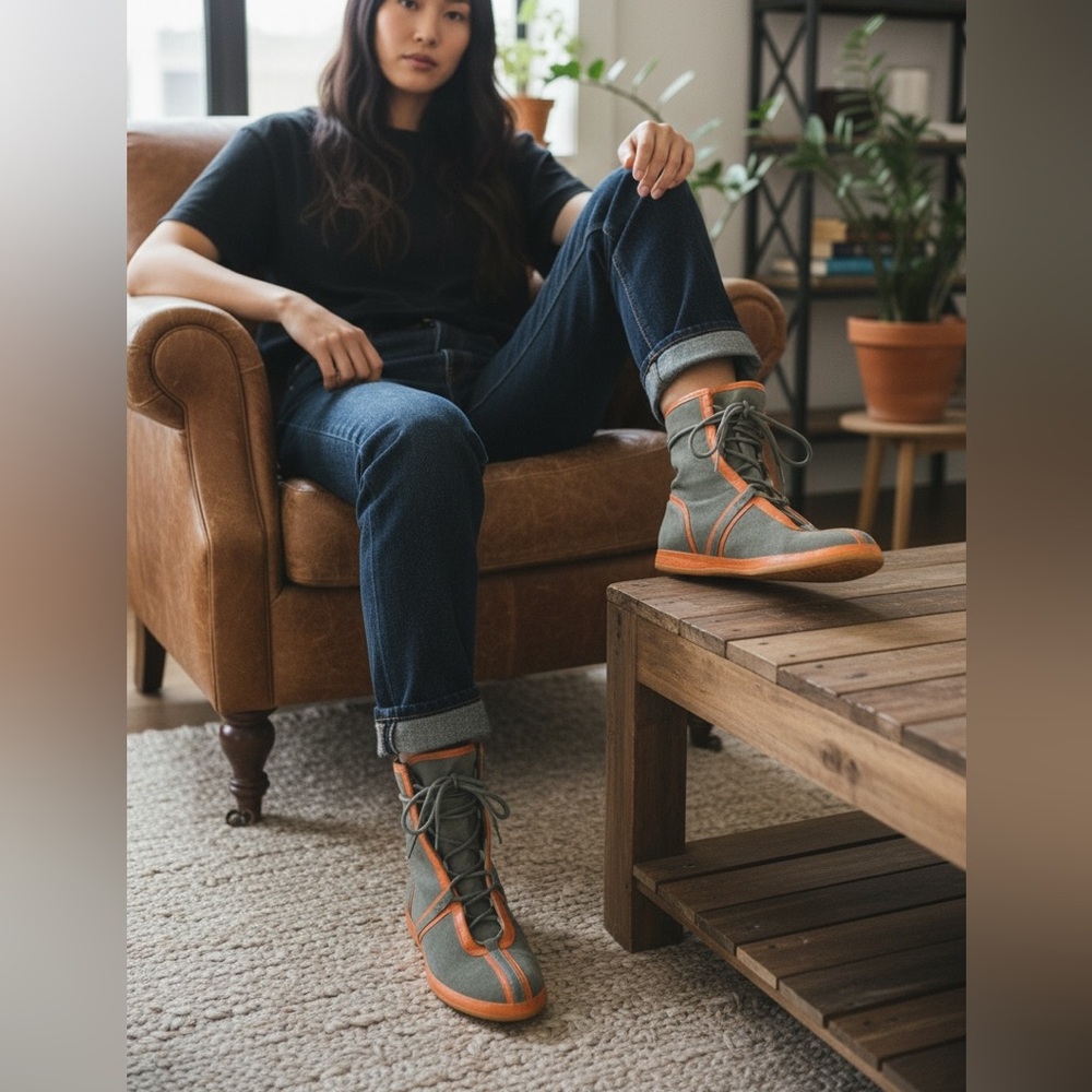 Polo Ralph Lauren High Top Sneaker Boxer Booties RARE❗️Grey Orange - Size 9.5